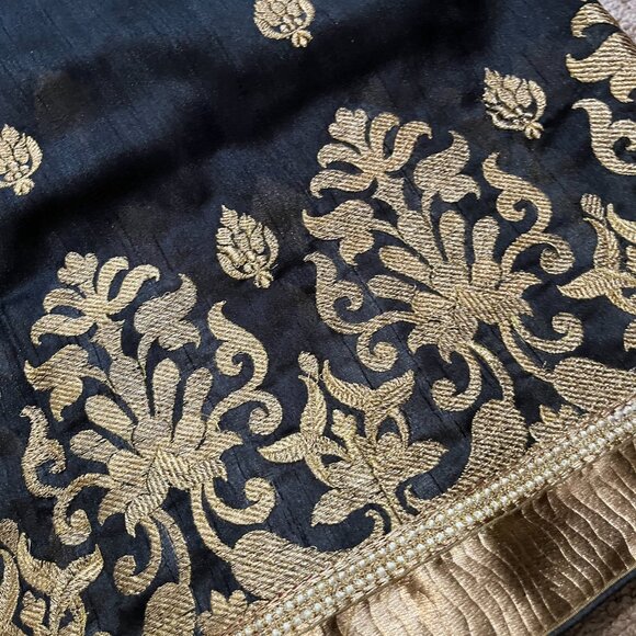 Black Indian Silk saree - Tussar silk saree with Heavy embroidery work Item desc - Picture 3 of 14